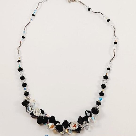 Vintage 925 Silver & Faceted Aurora Borealis Glass Beaded Toggle Jewelry - Picture 1 of 3